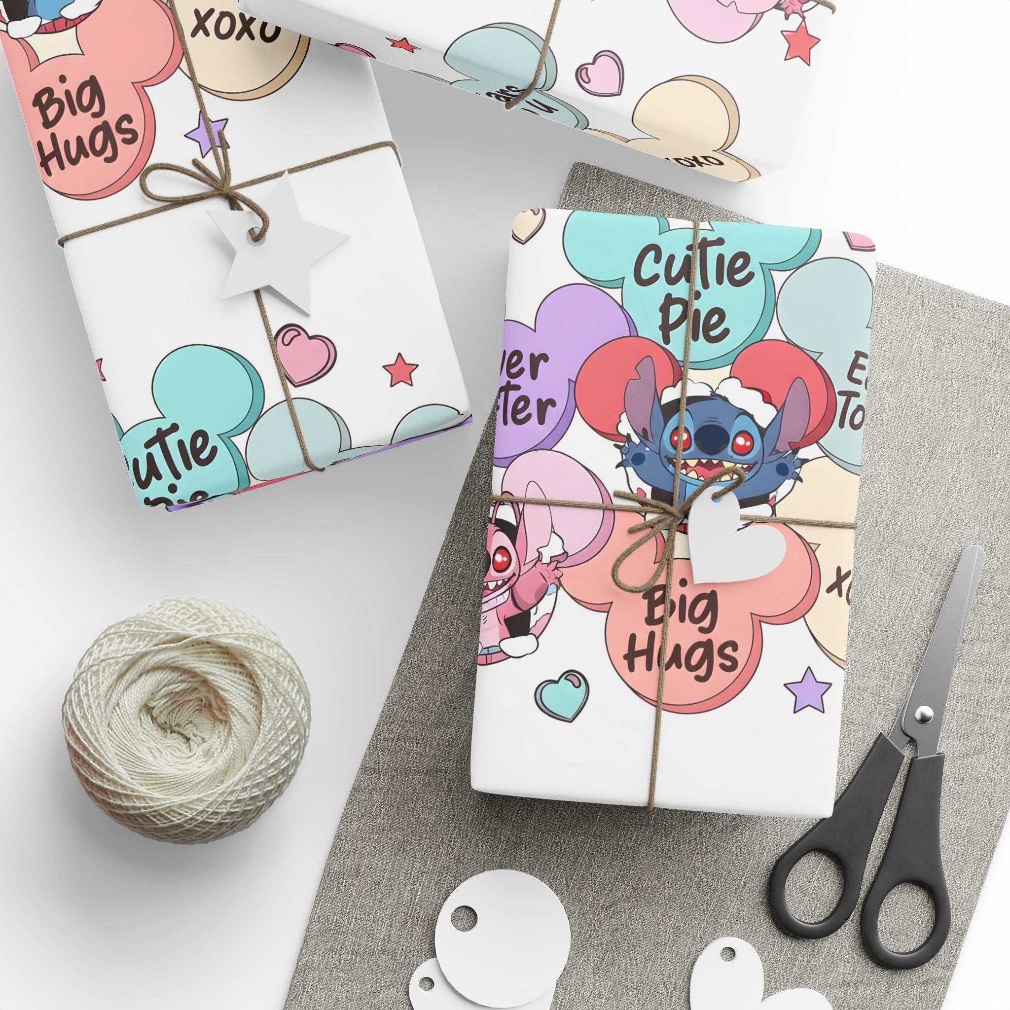 Valentine Cuteie Pie Wrapping Paper — 'Big Hugs' Cartoon Hearts Gift Wrap