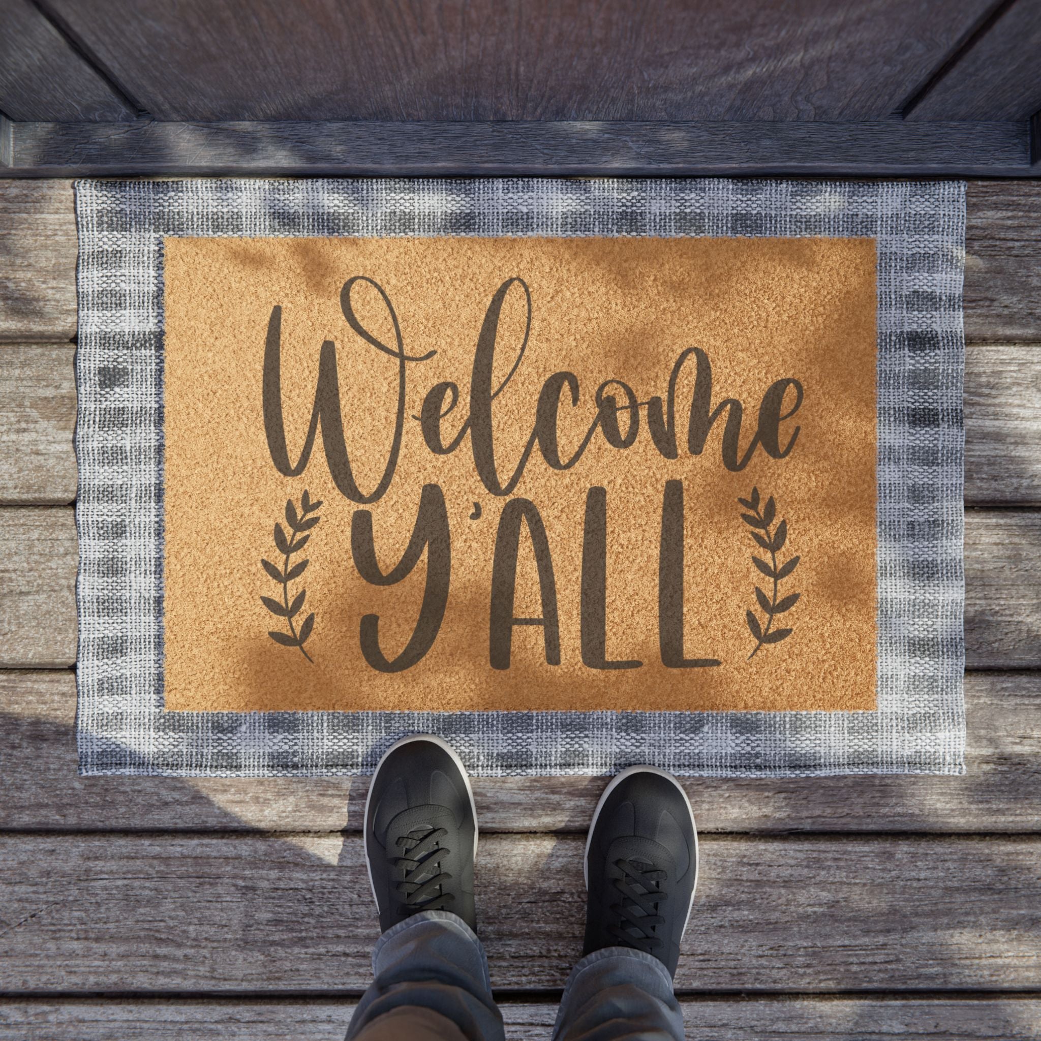 Welcome Y'all Doormat — Rustic Coir Welcome Mat for Front Porch