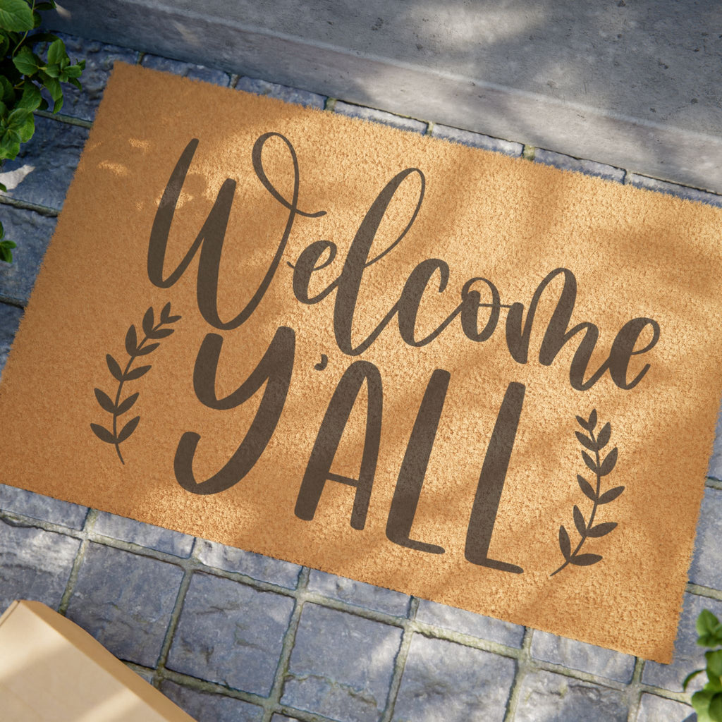 Welcome Y'all Doormat — Rustic Coir Welcome Mat for Front Porch
