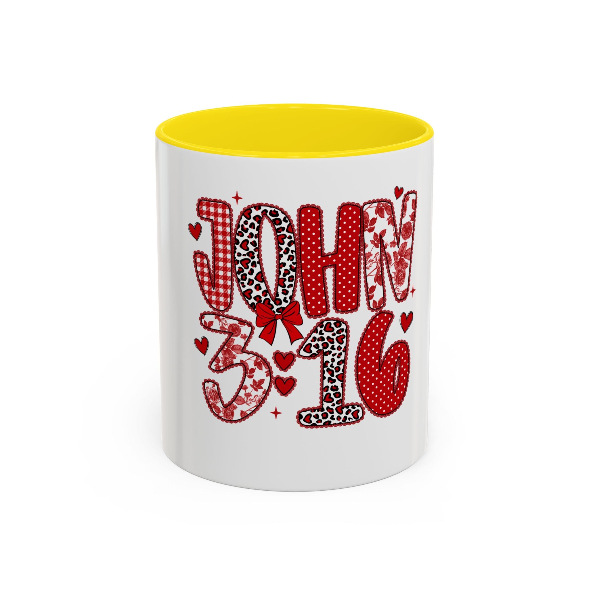 John 3:16 Faith Coffee Mug — Valentine Red Heart Accent 11/15oz
