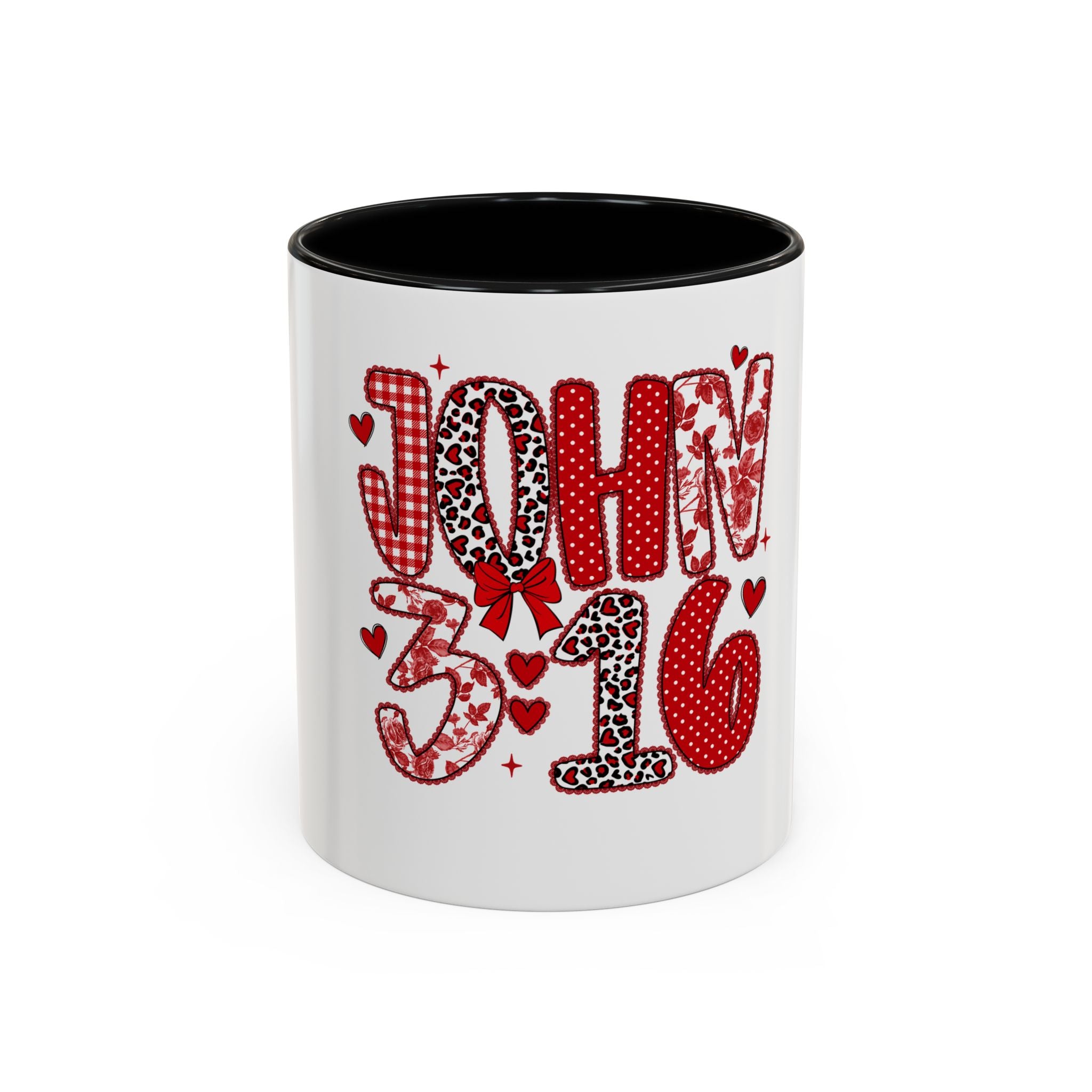 John 3:16 Faith Coffee Mug — Valentine Red Heart Accent 11/15oz