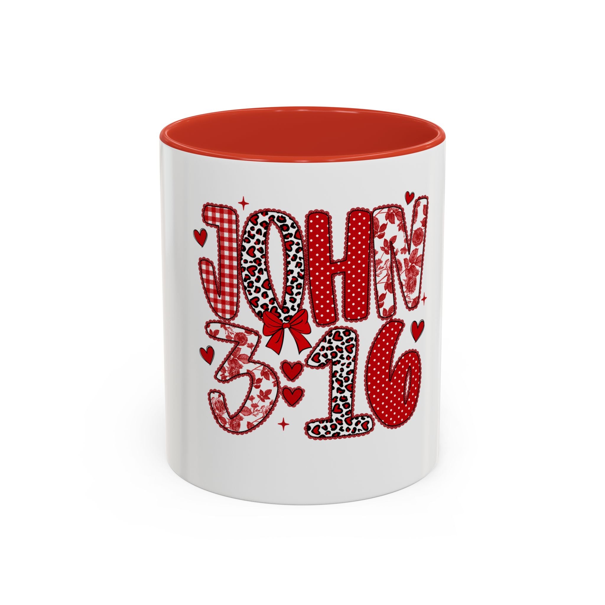 John 3:16 Faith Coffee Mug — Valentine Red Heart Accent 11/15oz