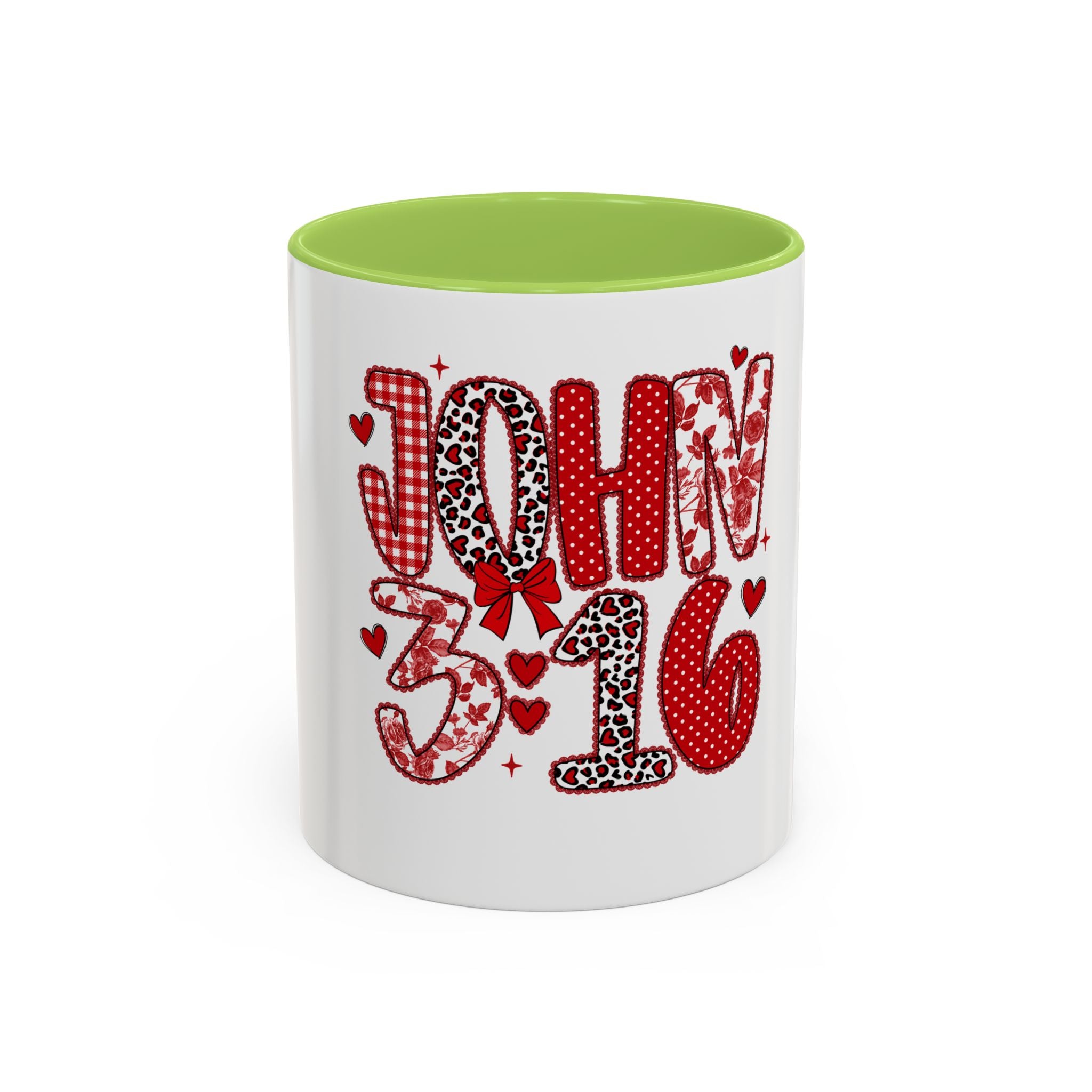 John 3:16 Faith Coffee Mug — Valentine Red Heart Accent 11/15oz