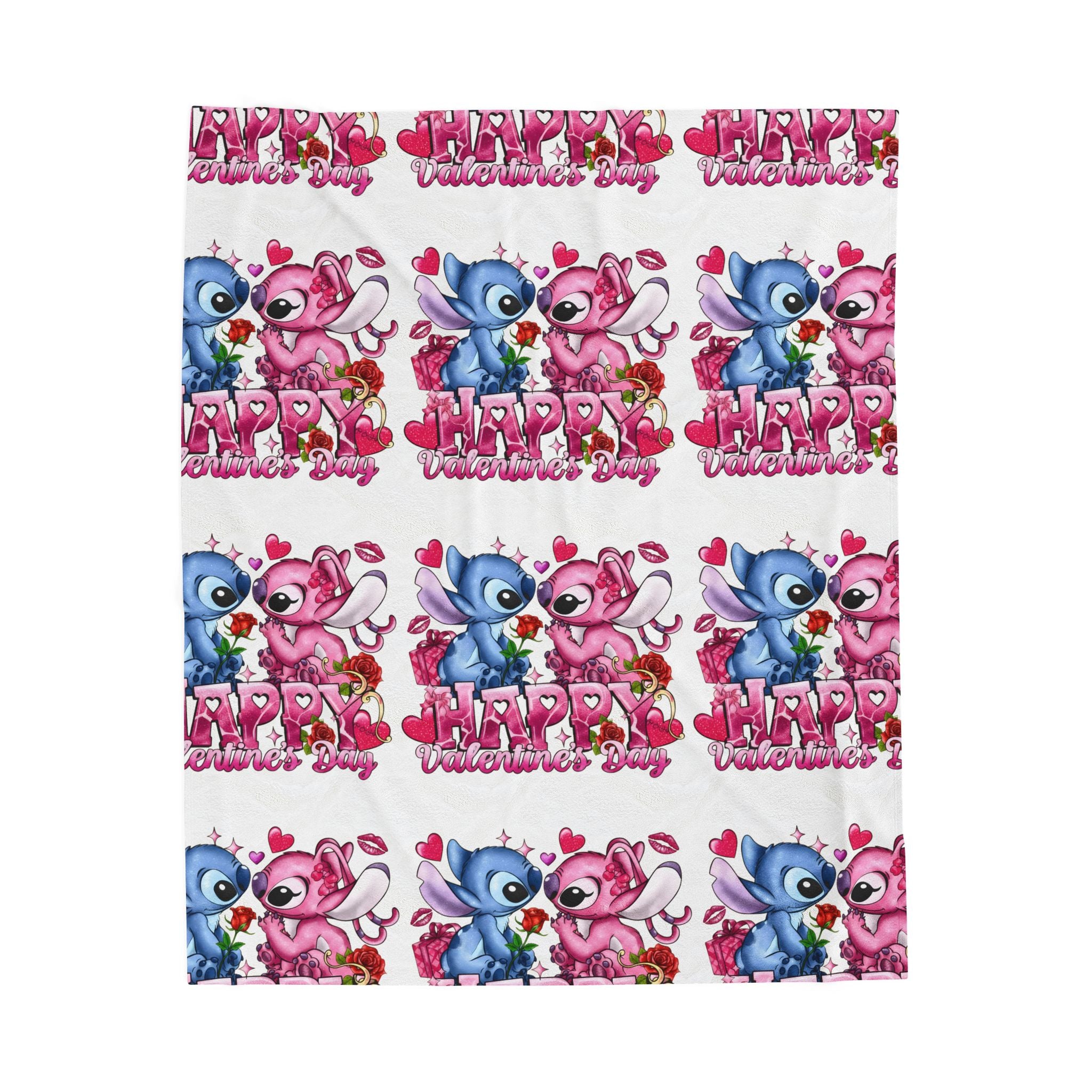 Valentine's Day Cute Cartoon Stitch-Like Couple Velveteen Plush Blanket